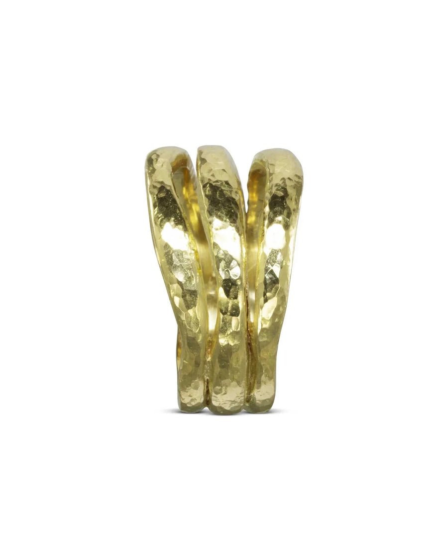 Three Strand Hammered Yellow Gold Ring Ring Pruden and Smith