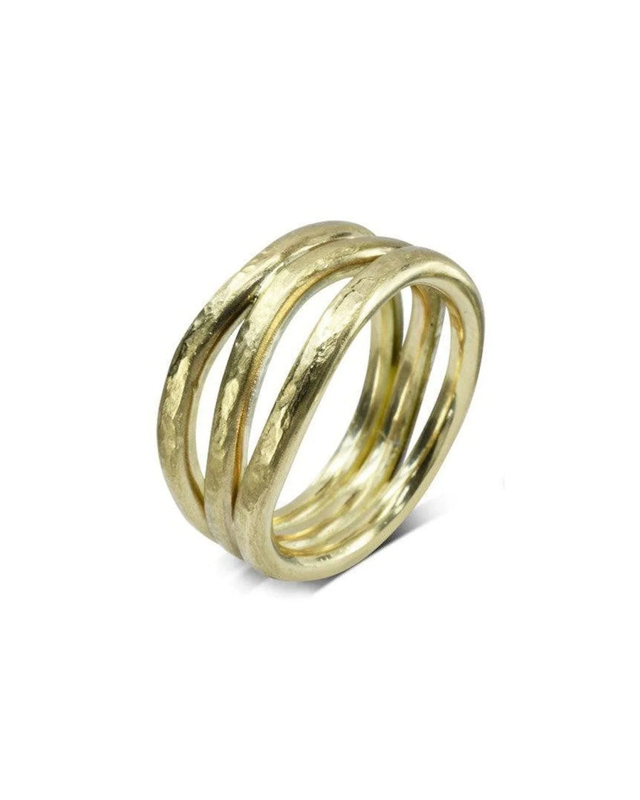 Three Strand Hammered Yellow Gold Ring Ring Pruden and Smith