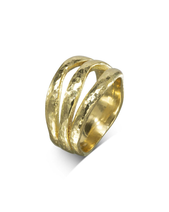 Three Strand Hammered Yellow Gold Ring Ring Pruden and Smith