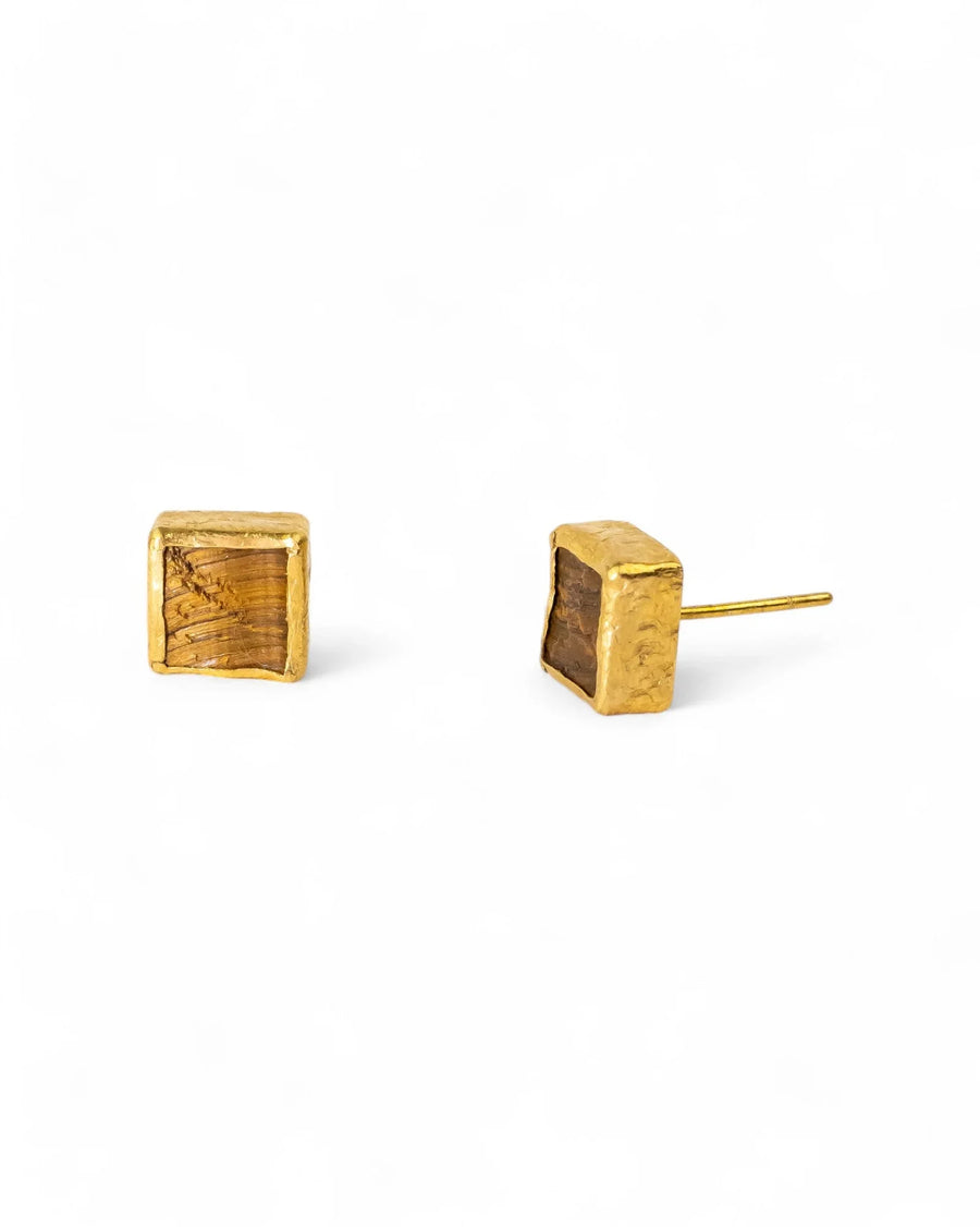 Tiger's Eye Square Stud Earrings Earrings Pruden and Smith 8mm