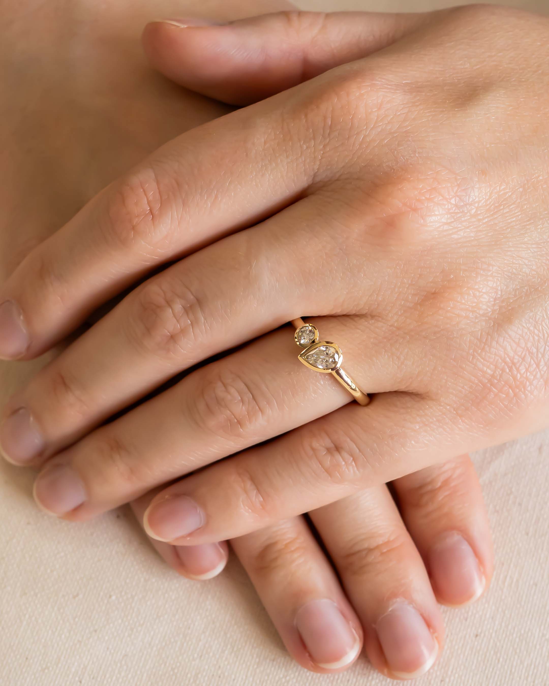 Handmade Toi et Moi Bezel Engagement Ring in Yellow Gold by Pruden & Smith