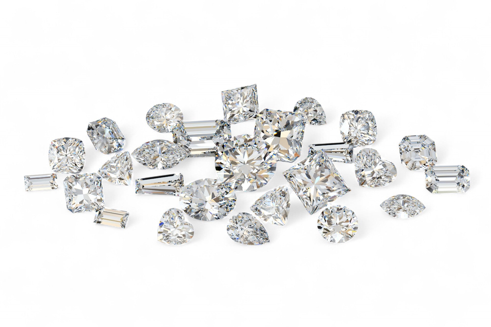 a pile of diamonds white background
