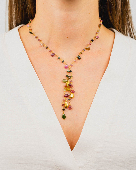 Tourmaline Tassel Beaded Necklace Necklace Pruden and Smith