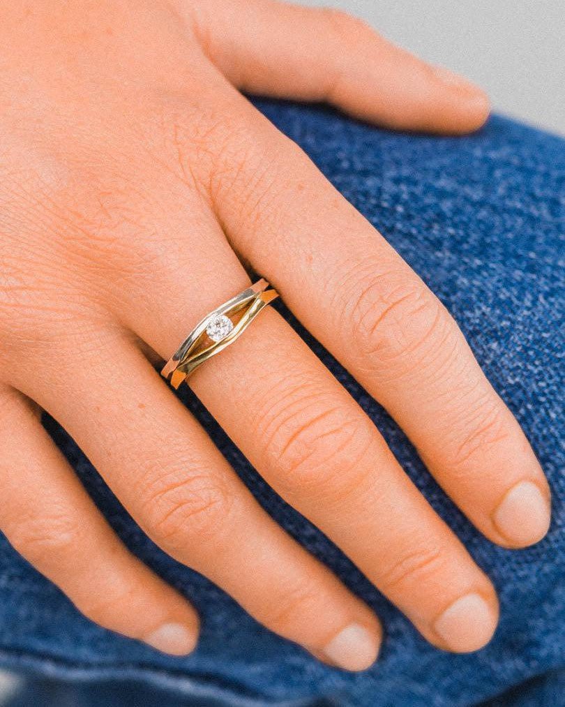 Trap Diamond Solitaire Engagement Ring and Wedding Band Set Ring Pruden and Smith