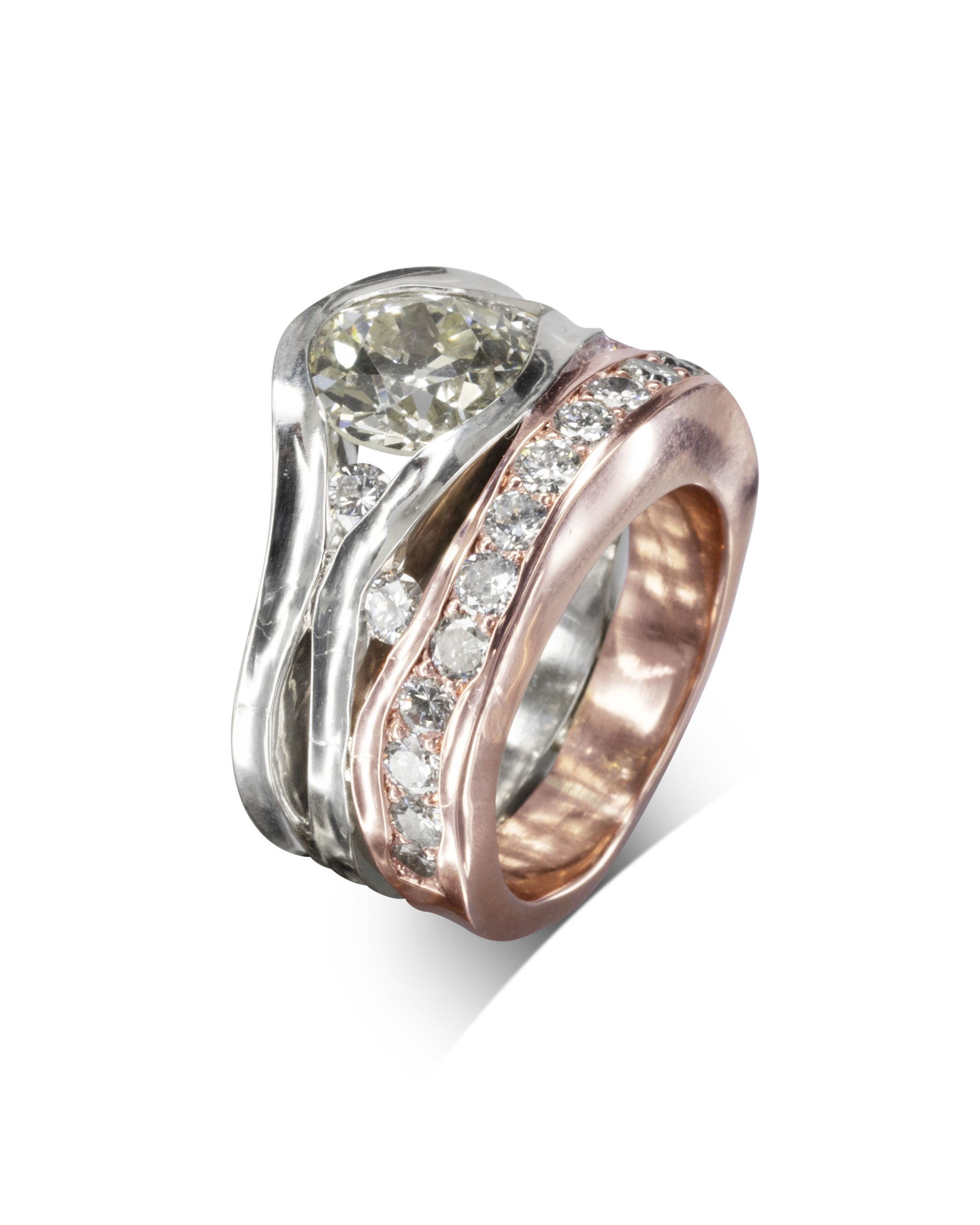 Trap Diamond Solitaire Engagement Ring Rose Gold Pave Wedding Band Set Pruden and Smith