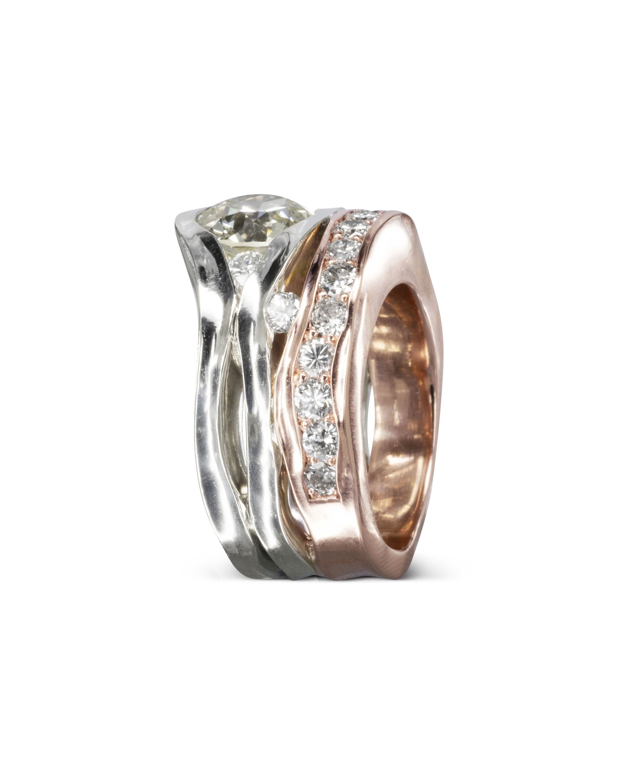 Trap Diamond Solitaire Engagement Ring Rose Gold Pave Wedding Band Set Pruden and Smith