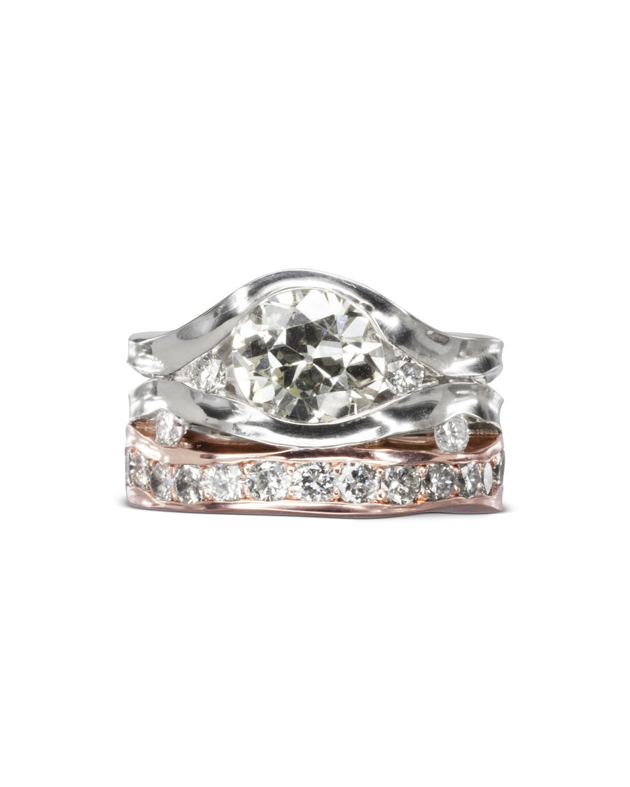 Trap Diamond Solitaire Engagement Ring Rose Gold Pave Wedding Band Set Pruden and Smith