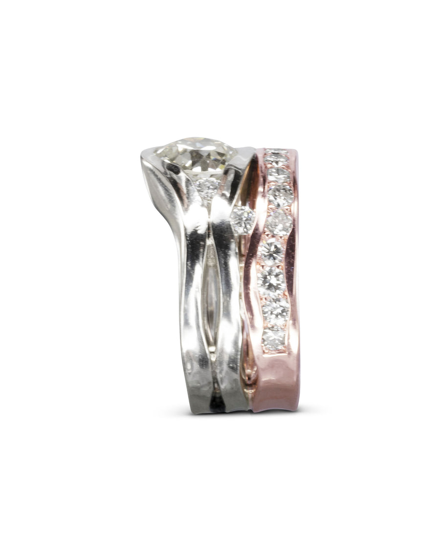 Trap Diamond Solitaire Engagement Ring Rose Gold Pave Wedding Band Set Pruden and Smith