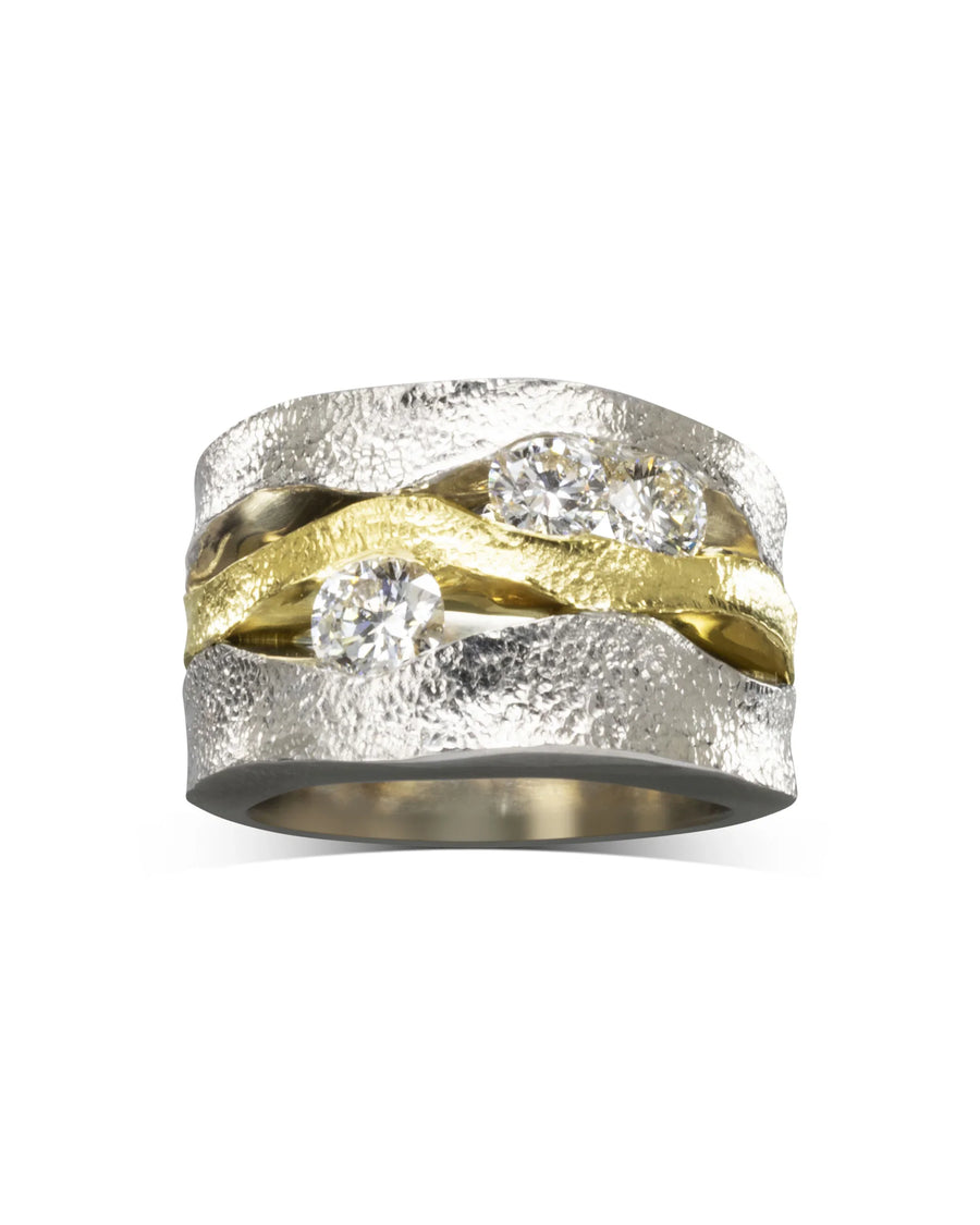 Unique Trap Diamond Textured Mixed Metal Dress Ring (1ct) Pruden and Smith