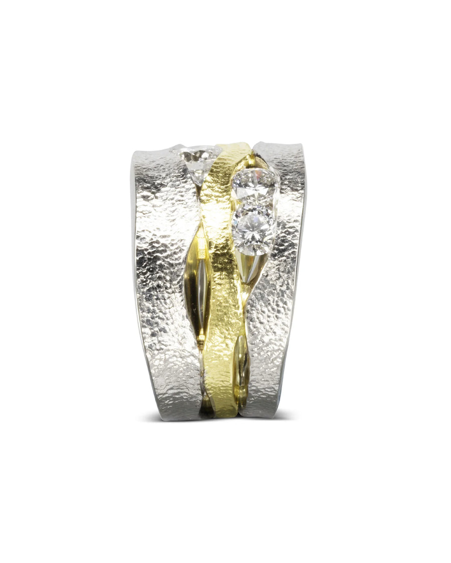 Side View Trap Diamond Textured Mixed Metal Dress Ring (1ct) Pruden and Smith