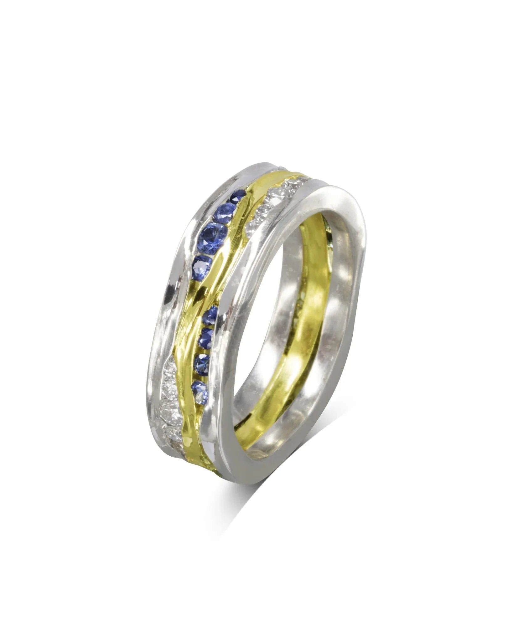 Trap Green, Blue Sapphire and Diamond Eternity Ring Ring Pruden and Smith