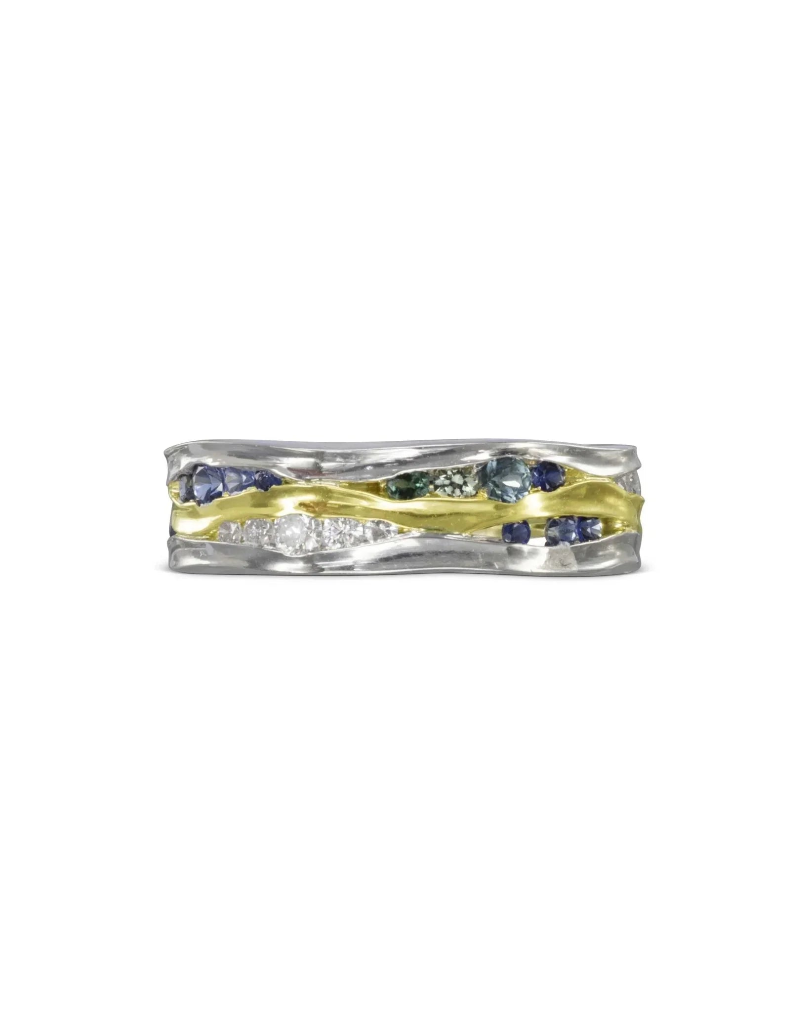 Trap Green, Blue Sapphire and Diamond Eternity Ring Ring Pruden and Smith