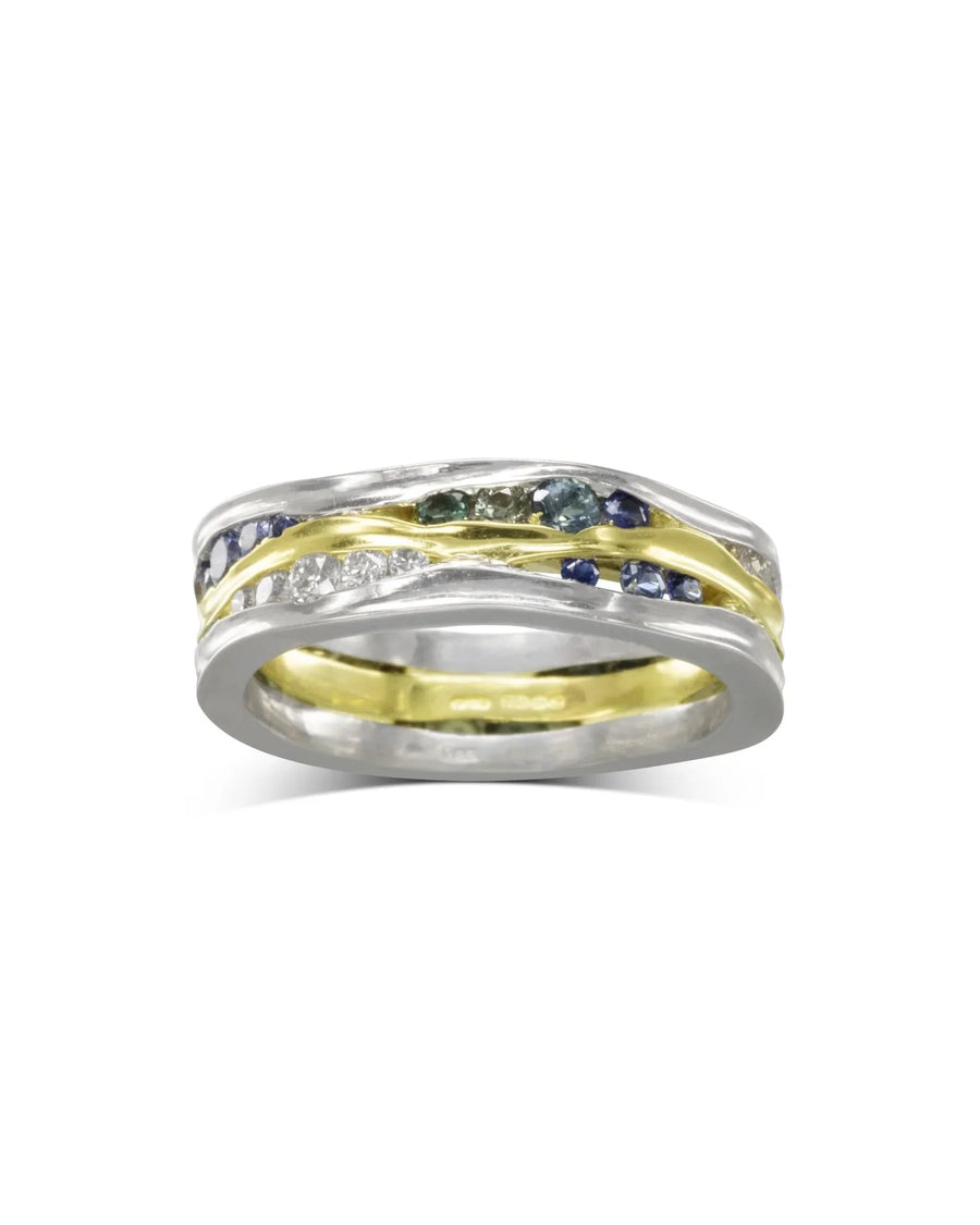 Trap Green, Blue Sapphire and Diamond Eternity Ring Ring Pruden and Smith