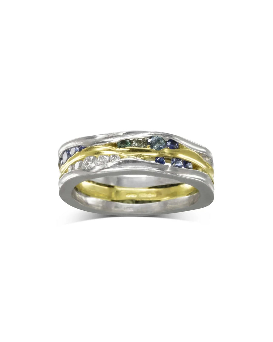 Trap Green, Blue Sapphire and Diamond Eternity Ring Ring Pruden and Smith