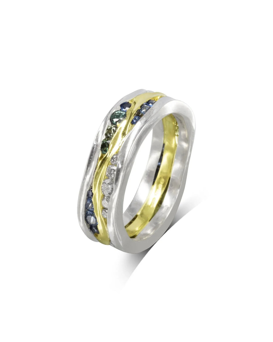Trap Green, Blue Sapphire and Diamond Eternity Ring Ring Pruden and Smith