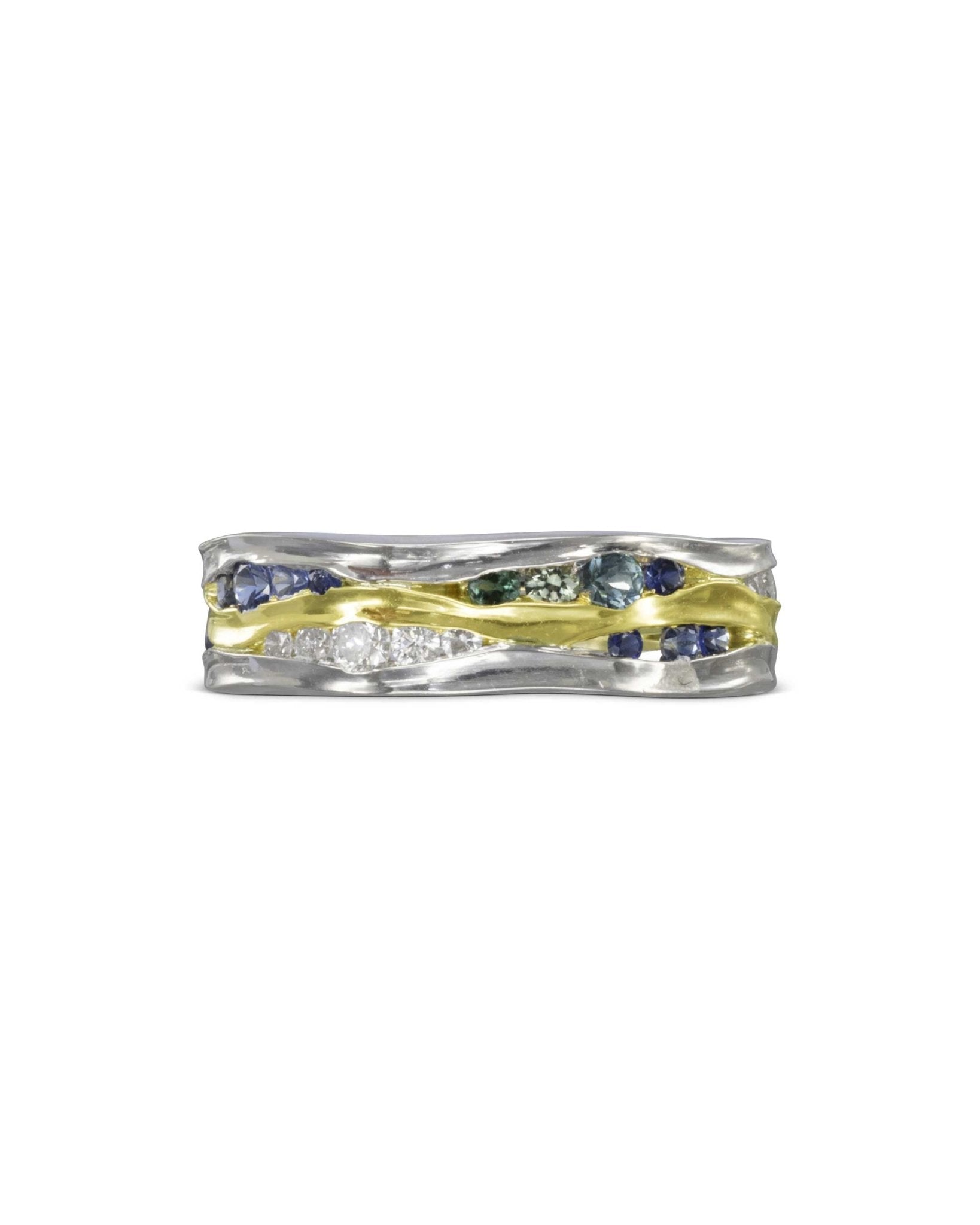 Trap Green, Blue Sapphire and Diamond Eternity Ring Ring Pruden and Smith