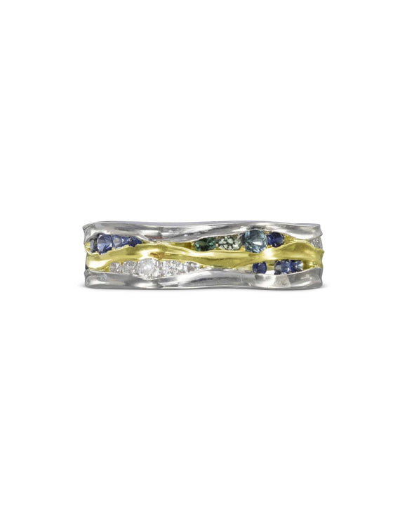 Trap Green, Blue Sapphire and Diamond Eternity Ring Ring Pruden and Smith