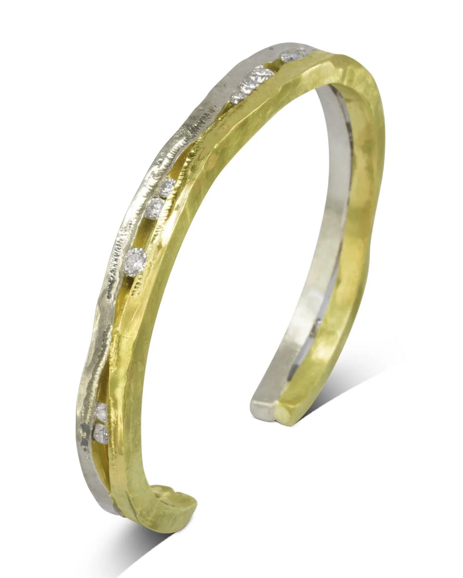 Trap Mixed Gold Large Diamond Bangle Bangle Pruden and Smith