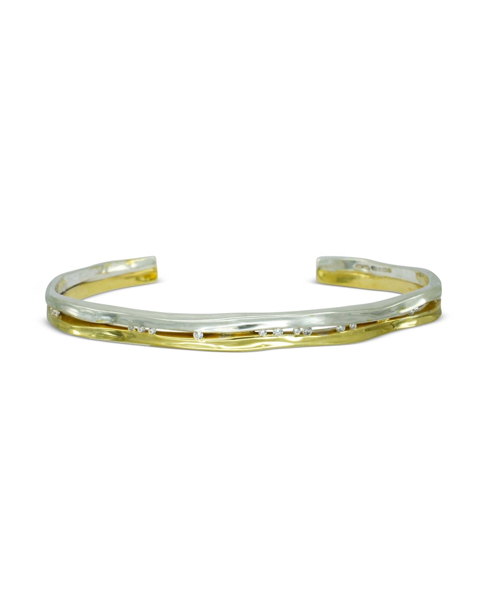 Trap Mixed Metal Solid Gold Diamond Bangle Bangle Pruden and Smith