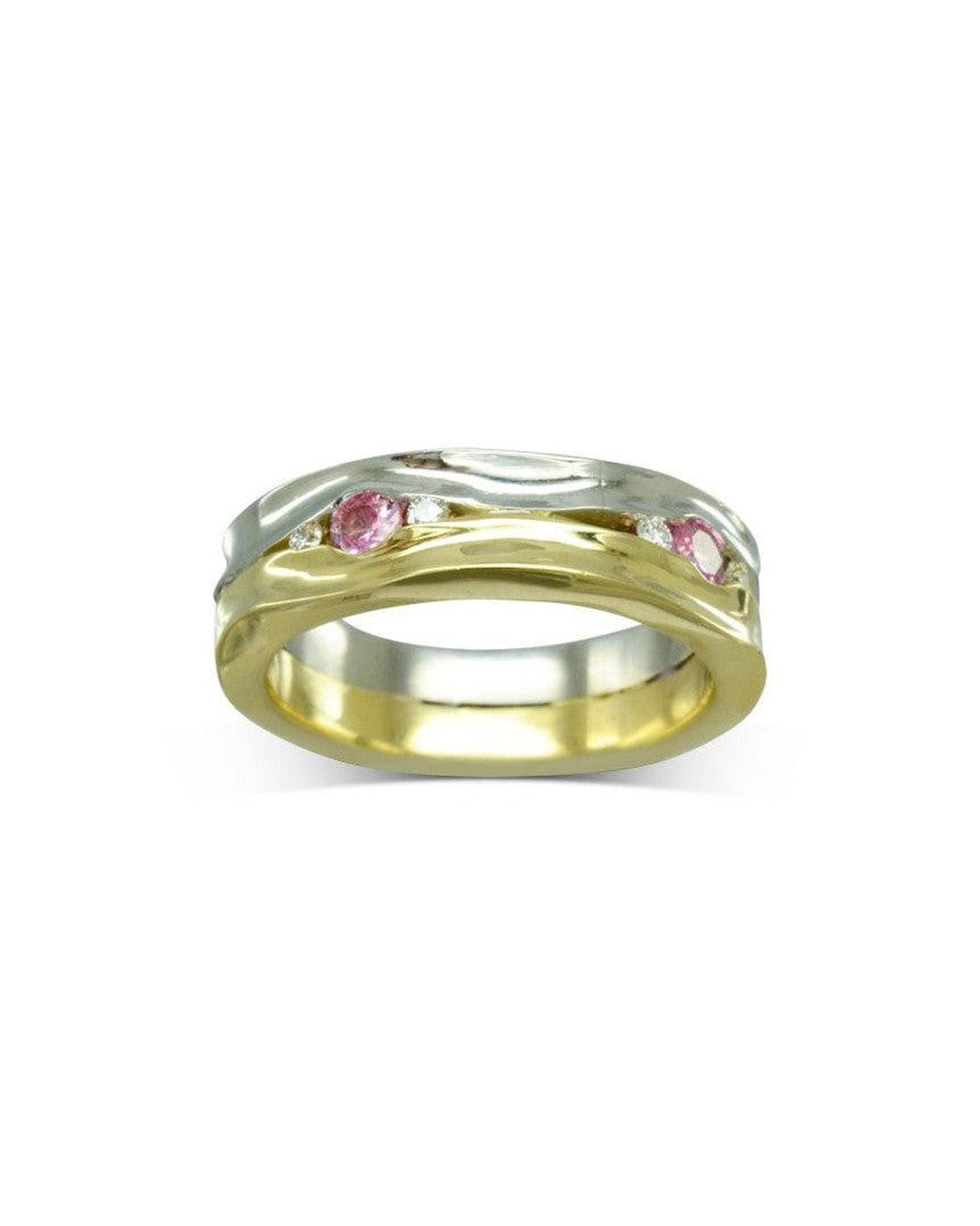 Trap Pink Sapphire Side Hammered Eternity Ring Ring Pruden and Smith