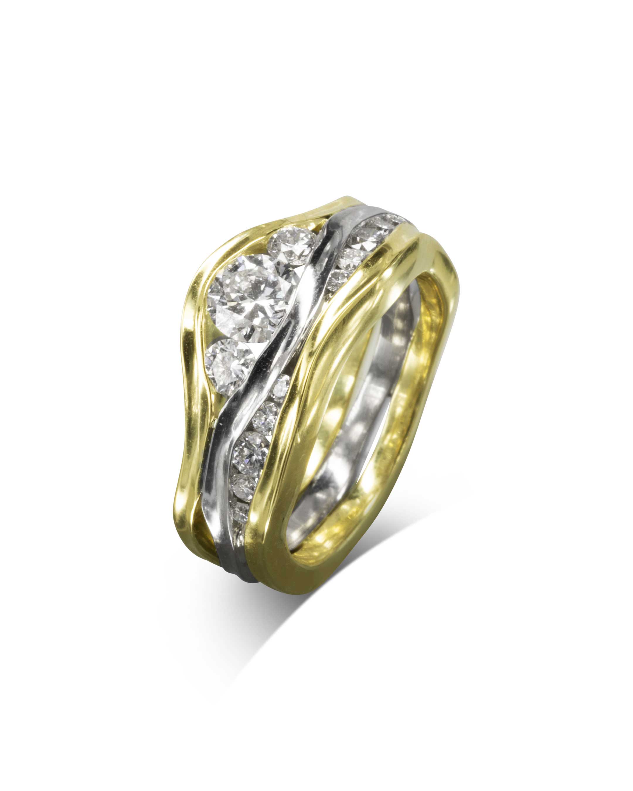 Diamond Fully Set Platinum and Yellow Gold Trap Ring Ring Pruden and Smith