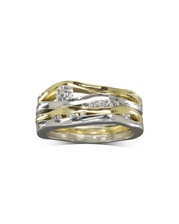 Trap Wide Three Band Yellow Gold Diamond Eternity Ring Ring Pruden and Smith