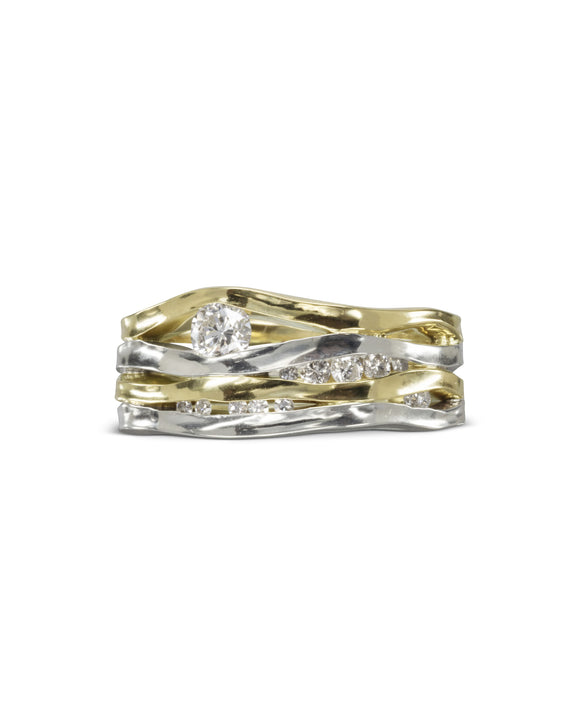 Unique Trap Wide Three Band Yellow Gold Diamond Eternity Ring Ring Pruden and Smith
