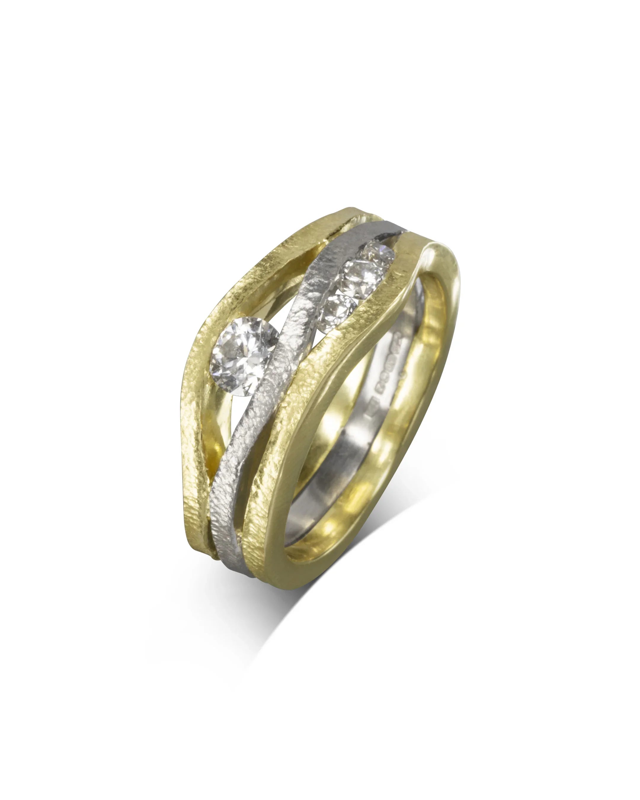 Handmade Trap Textured Three Band Diamond Ring Pruden and Smith