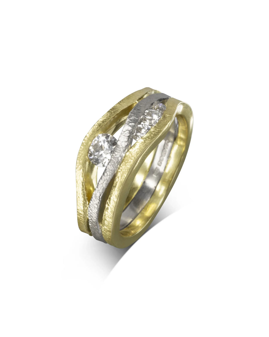 Handmade Trap Textured Three Band Diamond Ring Pruden and Smith