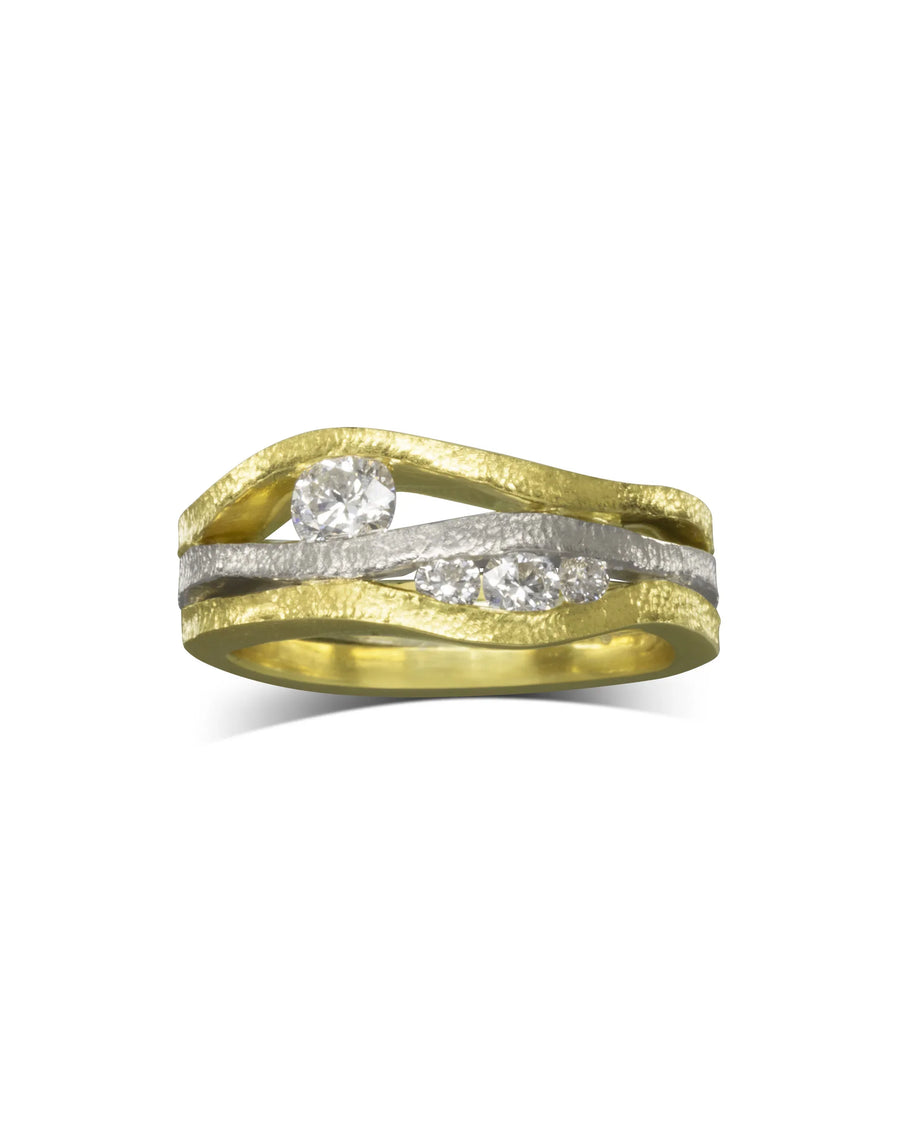 Unusual Trap Textured Three Band Diamond Ring Pruden and Smith