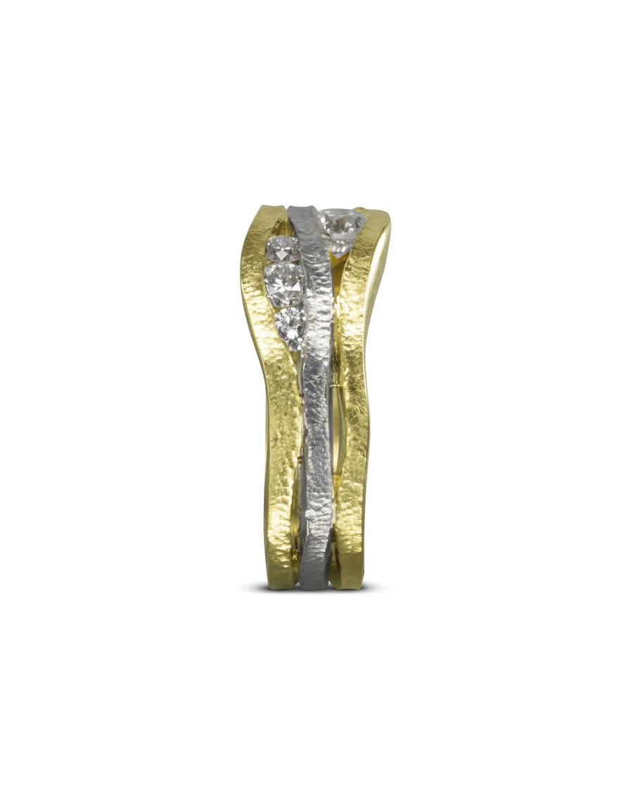Side View Trap Textured Three Band Diamond Ring Pruden and Smith