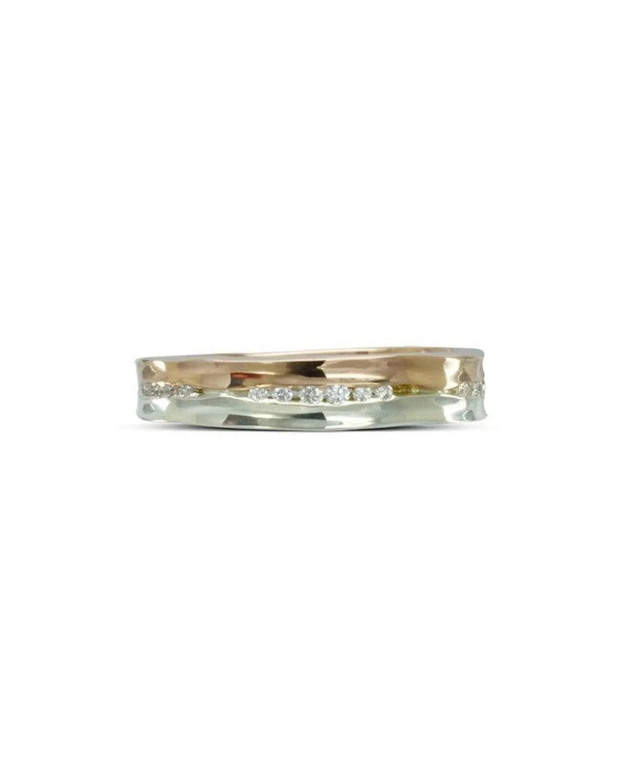 Rose gold and white gold full eternity ring with diamonds.