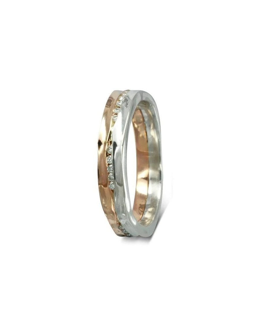 Rose gold and silver full eternity ring with diamonds.