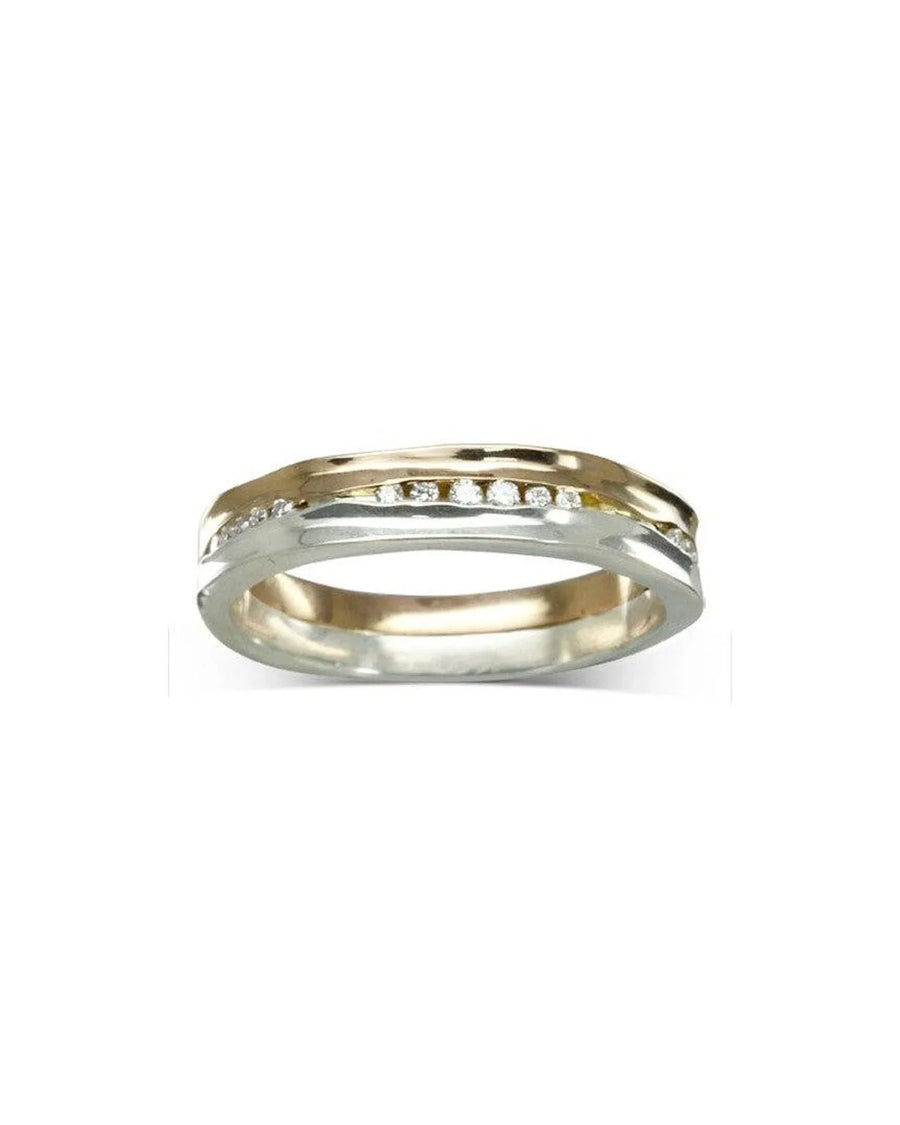 Rose gold and silver full eternity ring with diamonds.