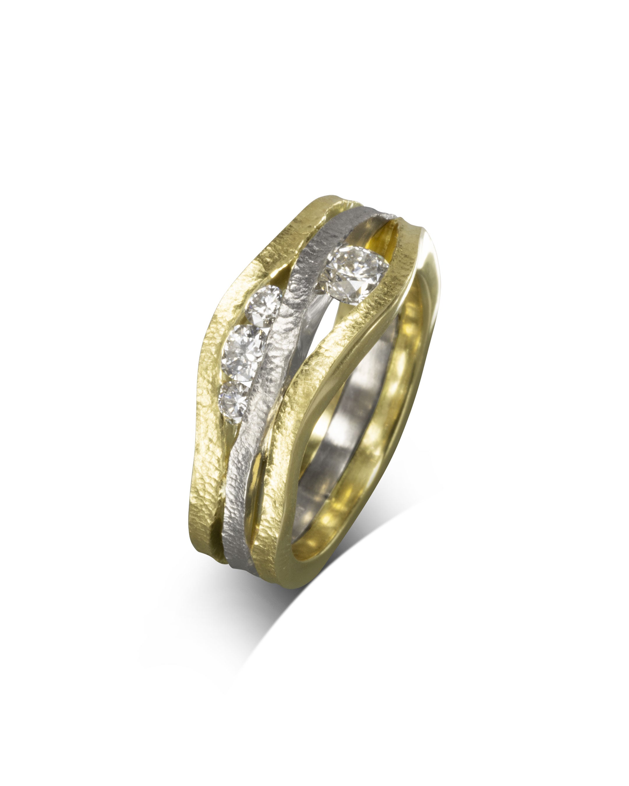 Unique Trap Textured Three Band Diamond Ring Pruden and Smith