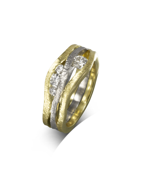 Unique Trap Textured Three Band Diamond Ring Pruden and Smith