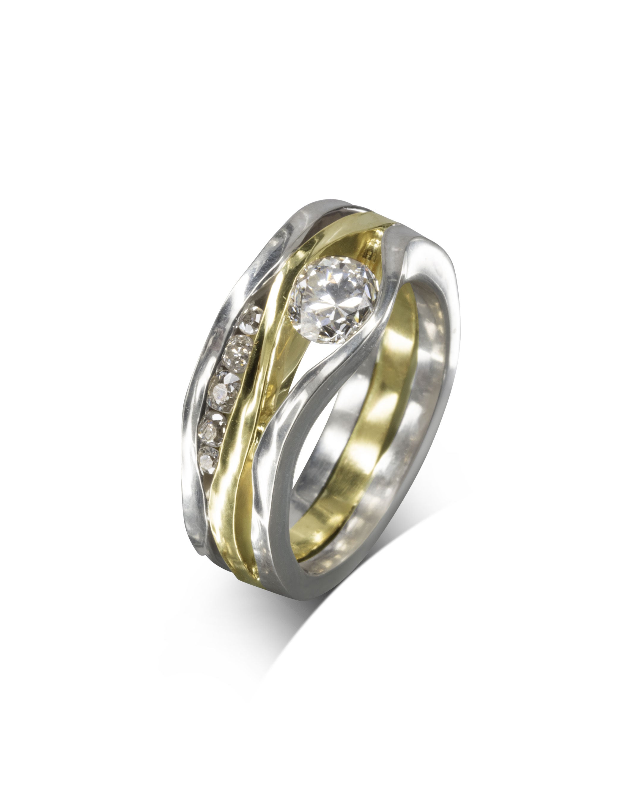 Handmade Trap White Gold Three Band Diamond Ring