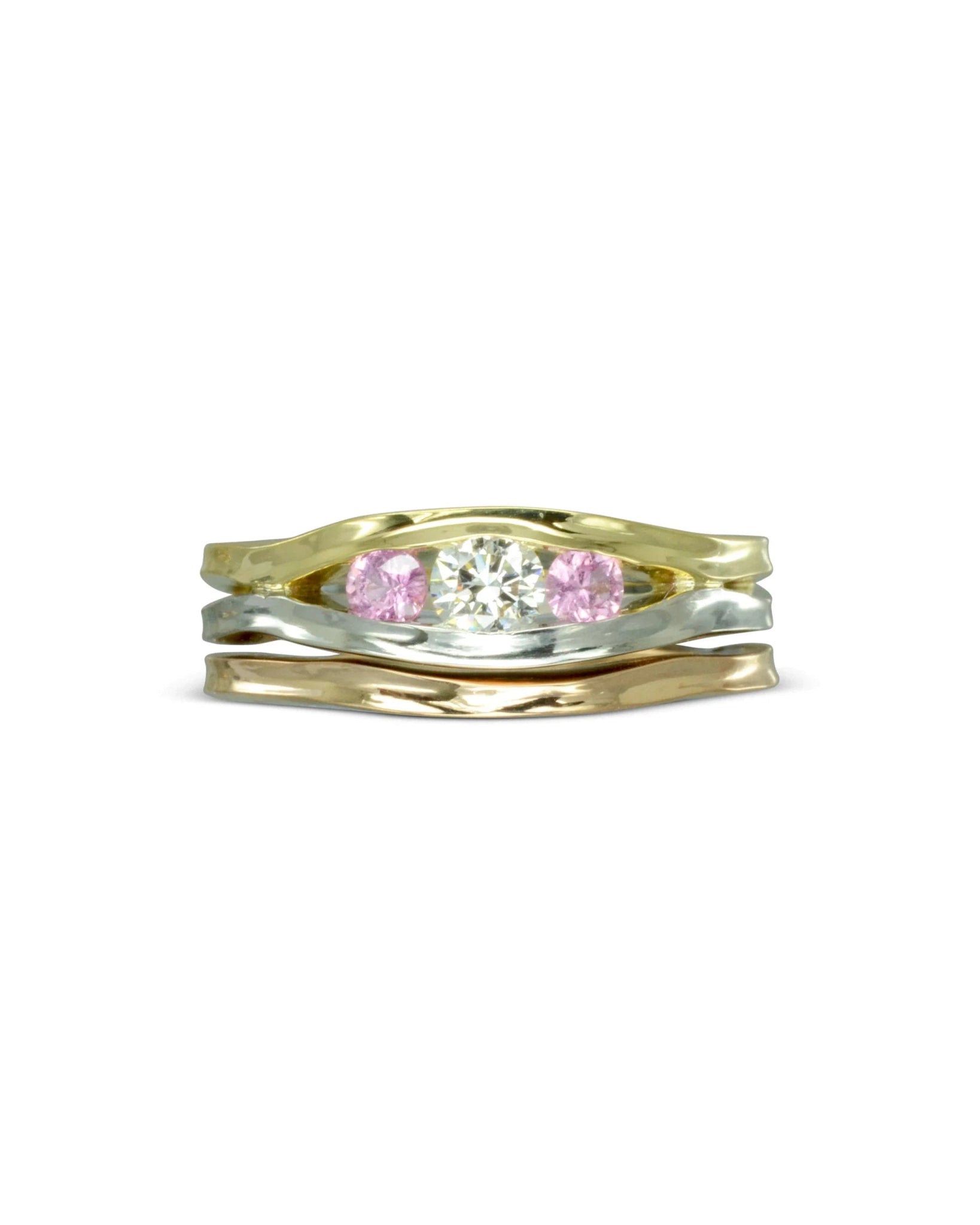 Trap Trilogy Diamond and Pink Sapphire Engagement Ring Set Ring Pruden and Smith