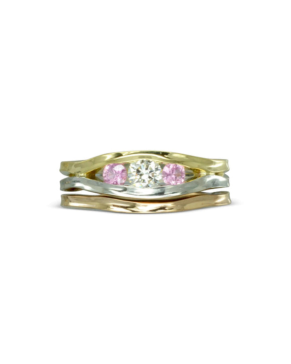 Trap Trilogy Diamond and Pink Sapphire Engagement Ring Set Ring Pruden and Smith