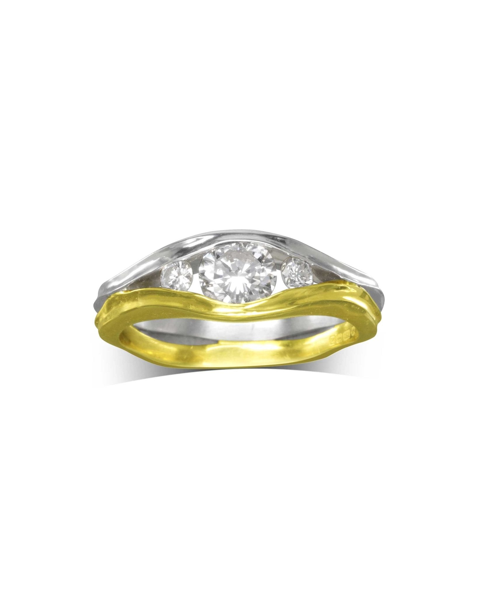 Trap Trilogy Diamond Engagement Ring Ring Pruden and Smith 0.5ct centre Total 0.75cts 9ct White Gold and Yellow Gold