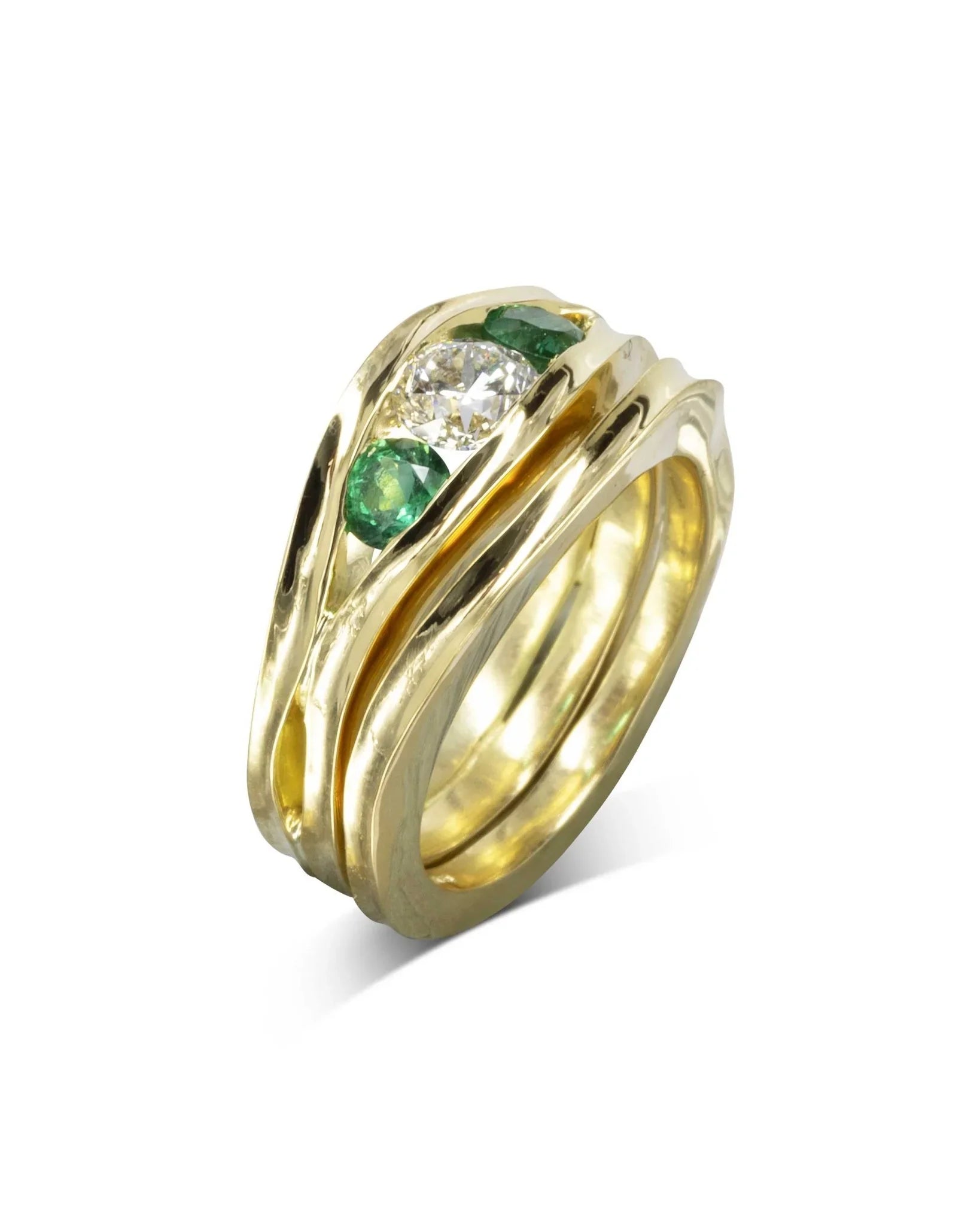 Trap Trilogy Emerald Diamond Engagement Ring Ring Pruden and Smith