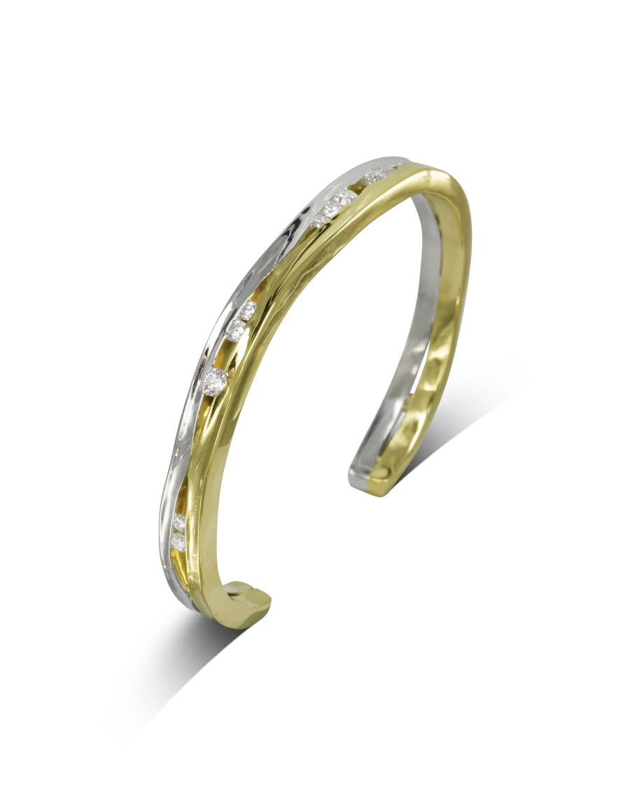 Unique Trap Mixed Gold Large Diamond Bangle  (Polished) Pruden and Smith