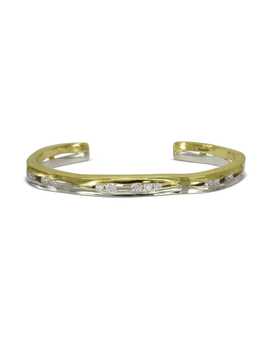 Unusual Trap Mixed Gold Large Diamond Bangle  (Polished) Pruden and Smith