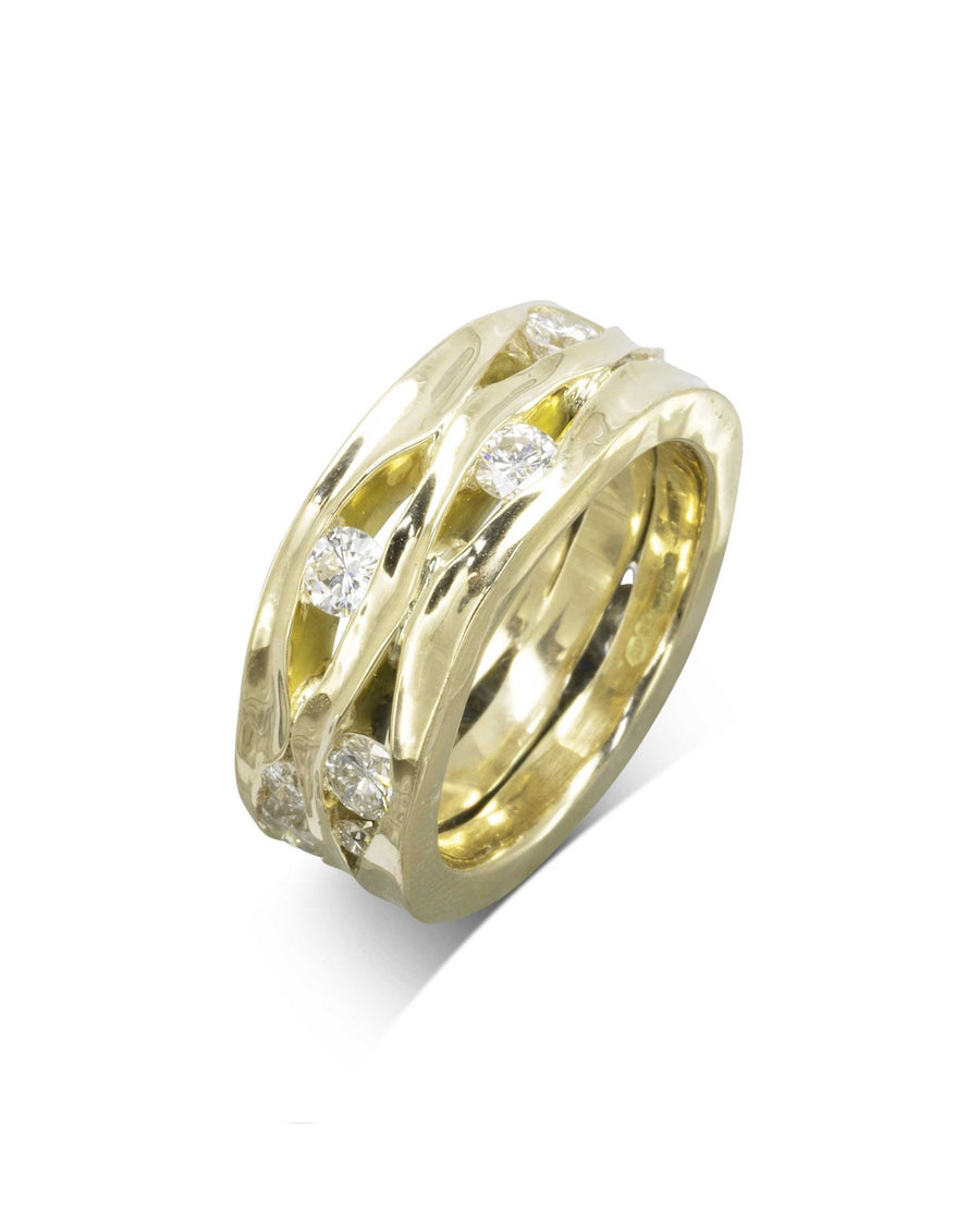 Trap Wide Three Band Yellow Gold Diamond Eternity Ring Ring Pruden and Smith