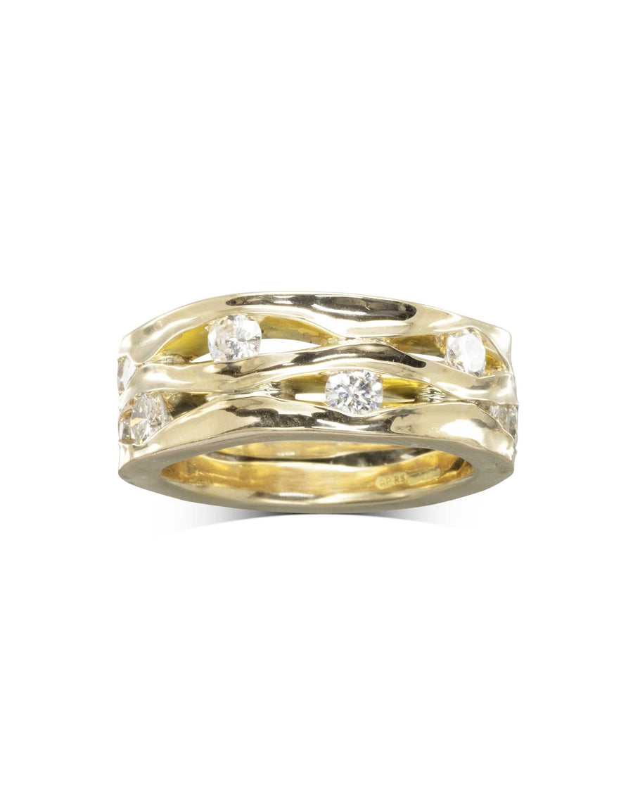 Trap Wide Three Band Yellow Gold Diamond Eternity Ring Ring Pruden and Smith