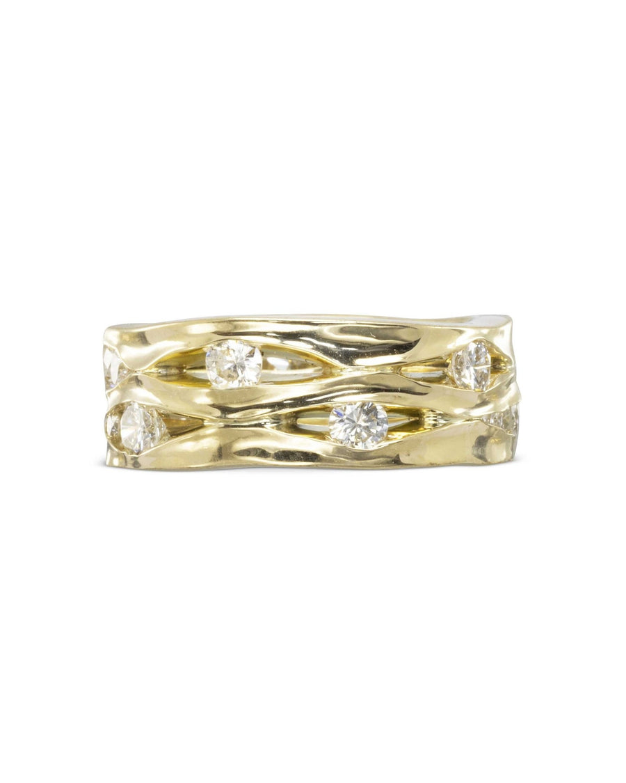 Trap Wide Three Band Yellow Gold Diamond Eternity Ring Ring Pruden and Smith