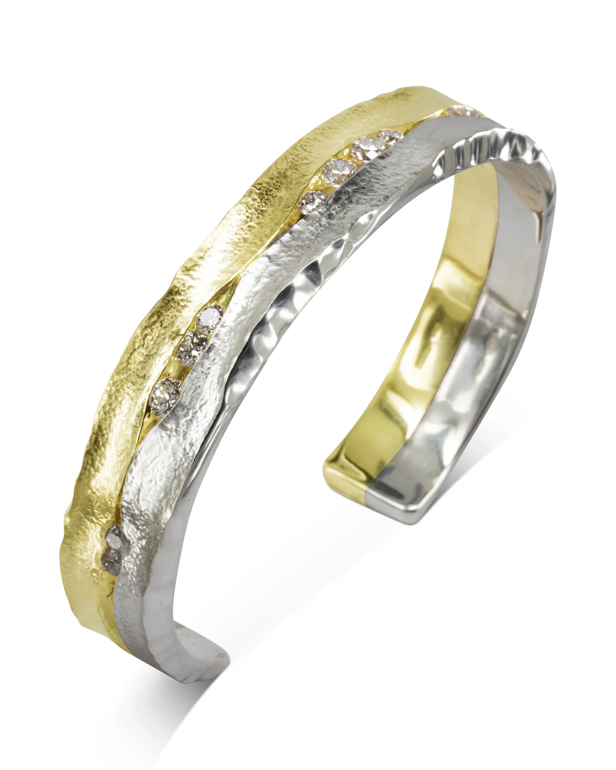 Trap Wide Two Tone Gold Diamond Bangle Pruden and Smith