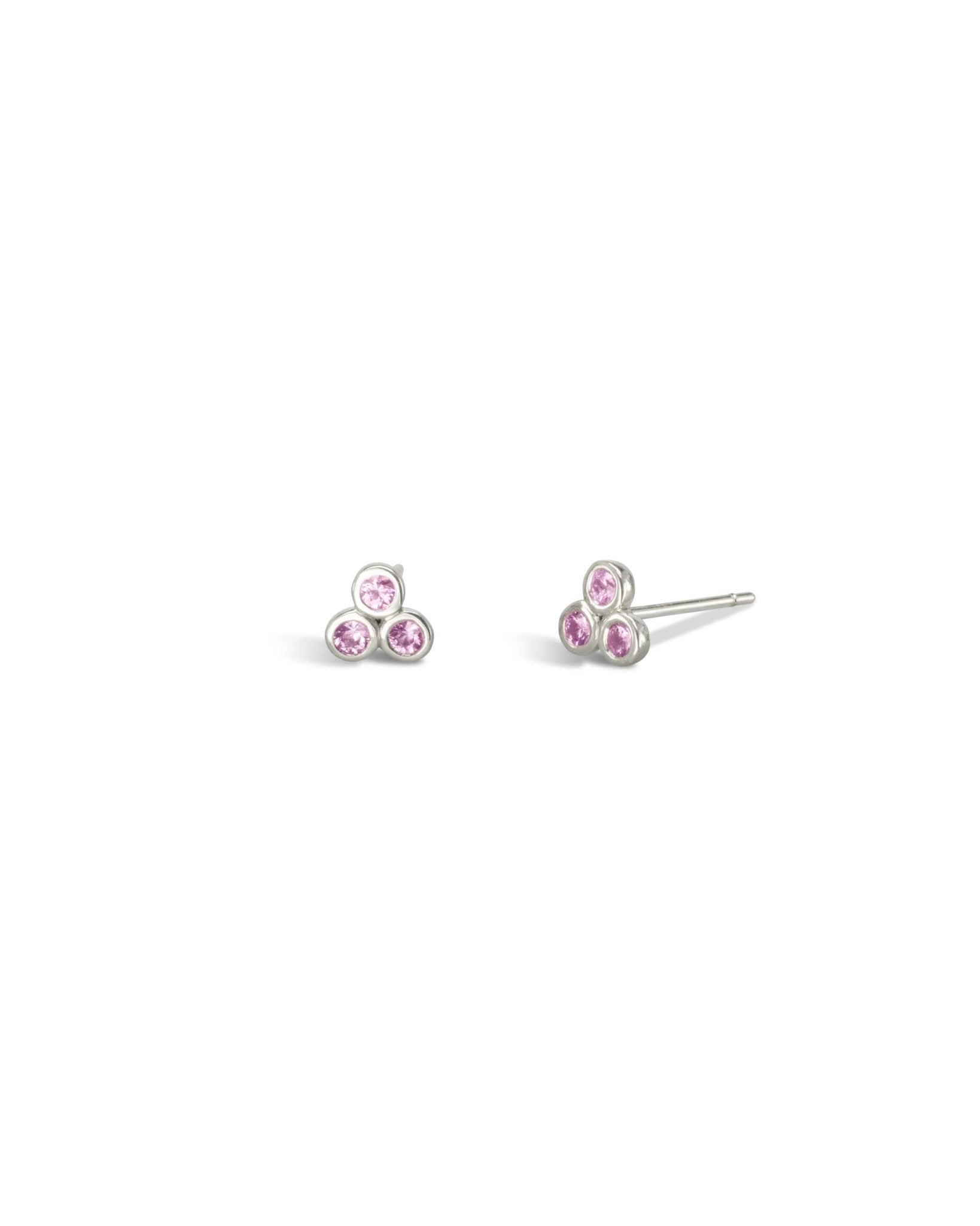 Trefoil 9ct Gold Gemstone Stud Earrings Earrings Pruden and Smith 9ct White Gold Sapphire - Baby Pink