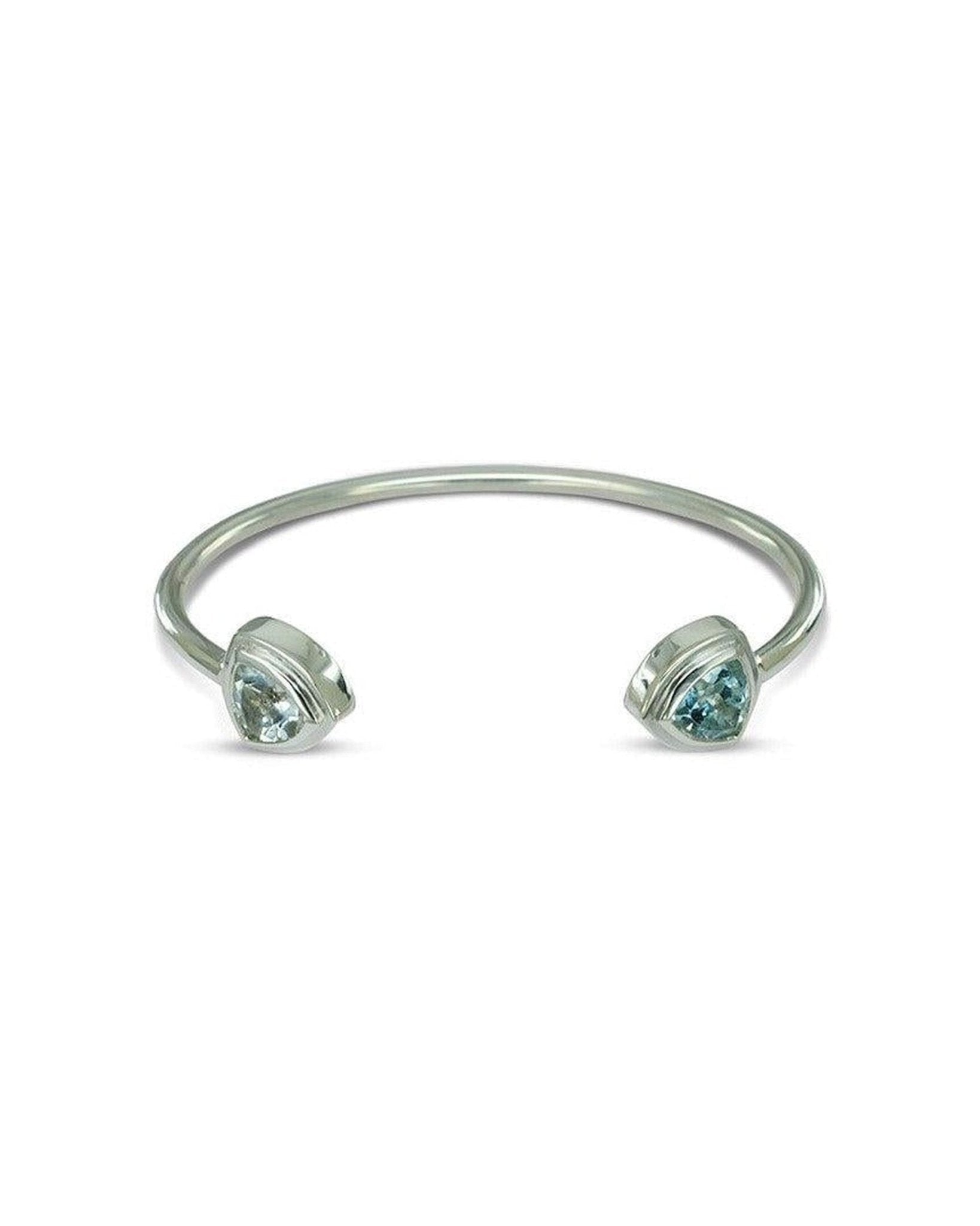 Trefoil Aquamarine Solid Silver Cuff Bangle Bangle Pruden and Smith