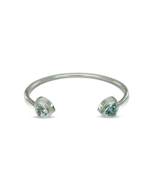 Trefoil Aquamarine Solid Silver Cuff Bangle Bangle Pruden and Smith